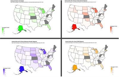 Prevalence of co-occurring conditions among youths receiving treatment with primary anxiety, ADHD, or depressive disorder diagnoses